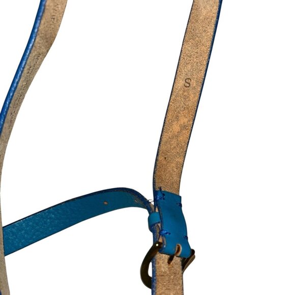 j. crew turquoise blue leather thin belt S such a cool FUN color!!! good - Picture 3 of 5